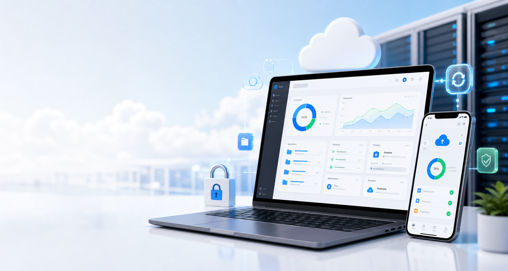 Interfaccia cloud con cartelle e spazio di archiviazione